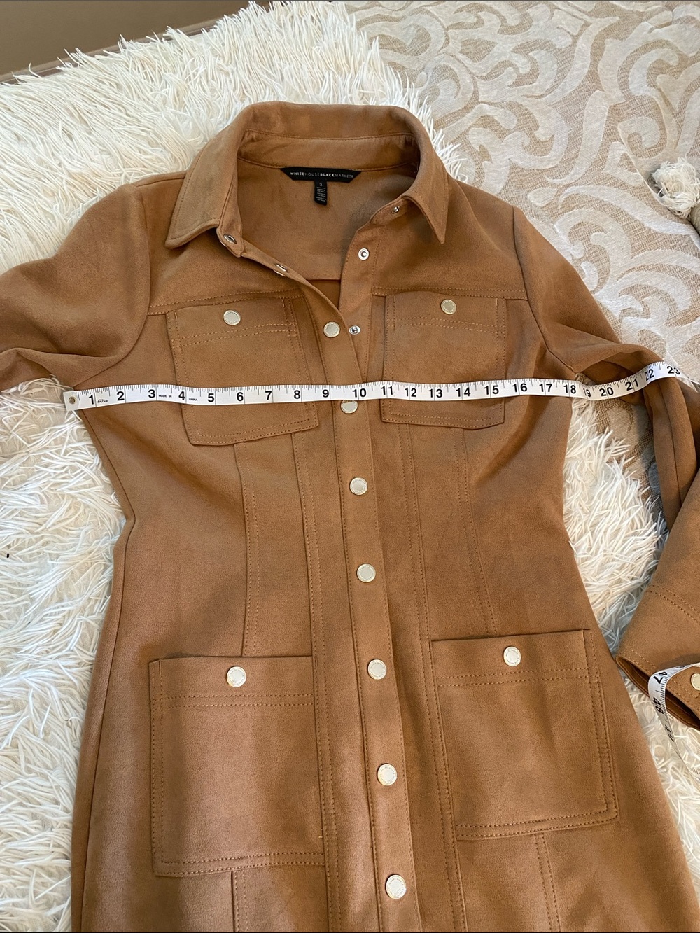 White House Black Market Camel Suede Midi Dress Size 2 - Picture 3 of 13